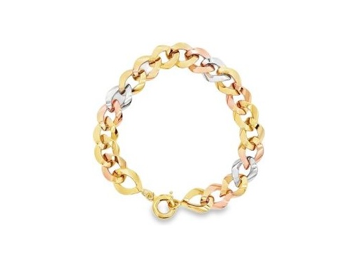 18K Three-Tone Gold Wide Cuban Link Bracelet